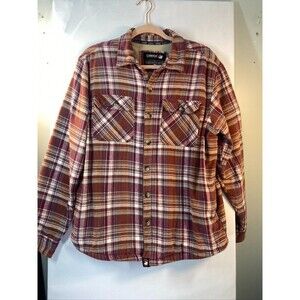 CANADA WEATHER GEAR MENS LARGE RED PLAID FLANNEN FLEECE LINED SHACKET